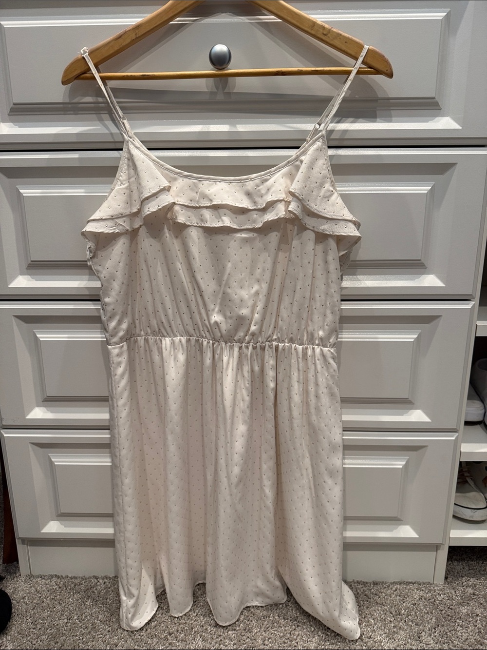 LC Lauren Conrad Cream Polka Dot Ruffle Slip Dress